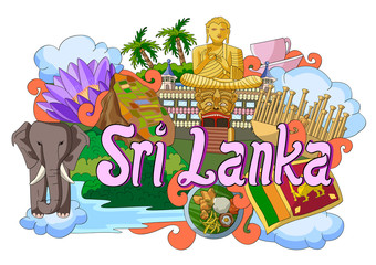 Doodle showing Architecture and Culture of Sri Lanka - obrazy, fototapety, plakaty