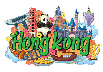 Doodle showing Architecture and Culture of Hong Kong