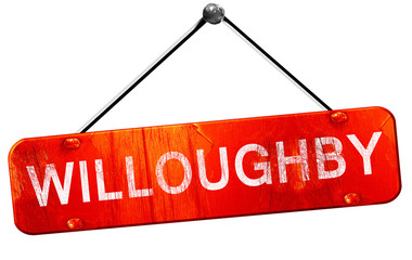 willoughby, 3D rendering, a red hanging sign