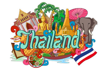 Doodle showing Architecture and Culture of Thailand