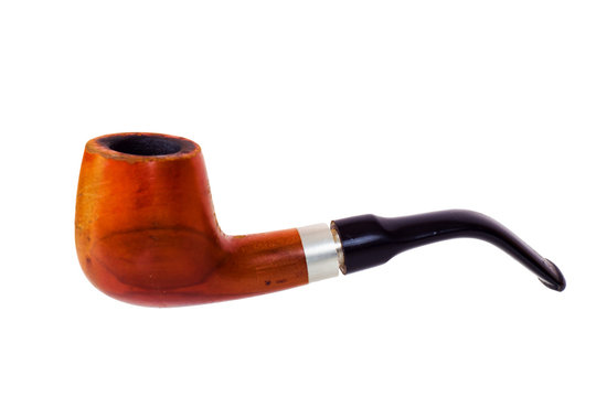 Shabby old tobacco pipe. Isolated on white background.