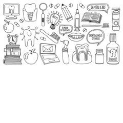 Dentistry Vector doodle set of icons Children dental care