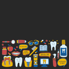 Dentistry Vector doodle set of icons Children dental care