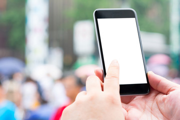 One people using one smart phone.