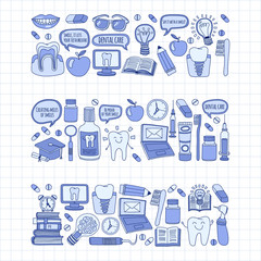 Dentistry Vector doodle set of icons Children dental care