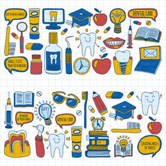 Dentistry Vector doodle set of icons Children dental care