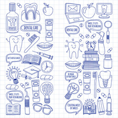 Dentistry Vector doodle set of icons Children dental care