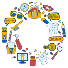 Dentistry Vector doodle set of icons Children dental care
