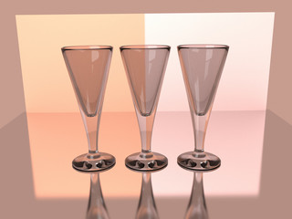 Champagne wine goblets 3D render