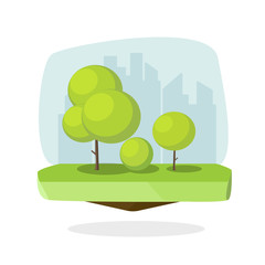 Trees vector illustration 3d flat style on city landscape