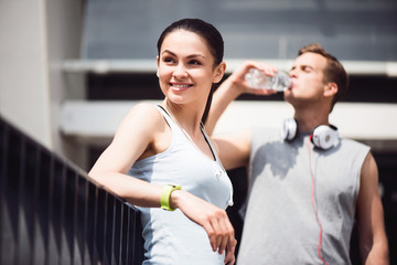 Woman and man after work out