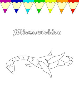 Jurassic Reptile Coloring Page. Dinosaur Vector Illustration In Modern Flat Disign. Pliosauroidea Isolated On White Background. Eps10