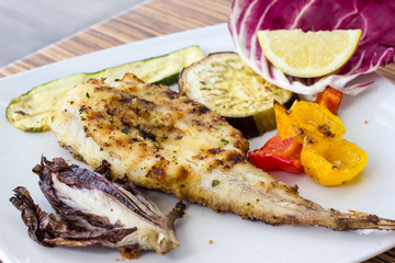 Grilled turbot with grilled vegetables