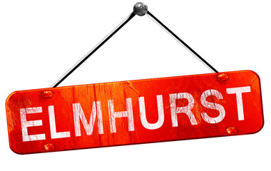 elmhurst, 3D rendering, a red hanging sign