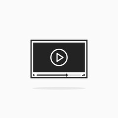 Video player vector icon isolated on white, flat line art outline illustration
