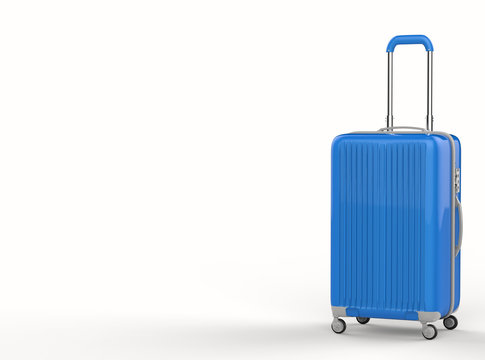 blue luggage on white background