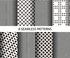 Set of seamless patterns. Universal different monochrome geometric ornaments. The best texture for wallpaper, pattern fills, web page background,surface textures. eps10 vector
