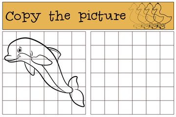 Obraz premium Children games: Copy the picture. Little cute dolphin jumps.