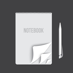 Business notebook isolated on dark background. Blank pages. template for identity.