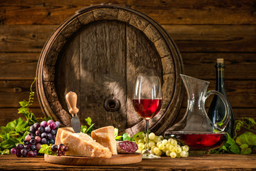 Still life with glass of red wine