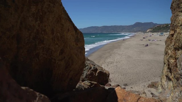 View of large rocks and beach at Point Dume