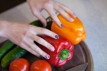 healthy foods are on the table in home kitchen