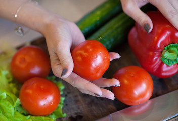 healthy foods are on the table in home kitchen