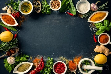 Foto op Aluminium Herbs and spices over black stone background © Alexander Raths
