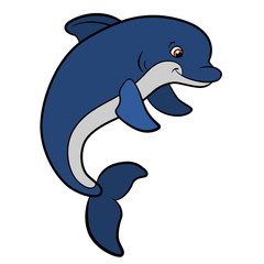 Cartoon animals for kids. Little cute dolphin swims.