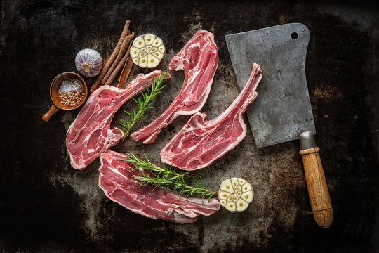 Raw fresh lamb meat on dark background