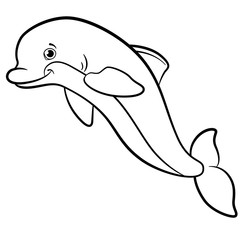 Coloring pages. Marine wild animals. Little cute dolphin.
