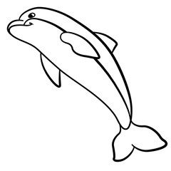 Obraz premium Coloring pages. Marine wild animals. Little cute dolphin jumps and smiles.