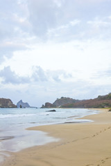 View of beach in Fernando de Noronha, Brasil at sunset