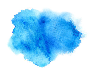 Vivid blue watercolor or ink stain with aquarelle paint blotch  - 112411256
