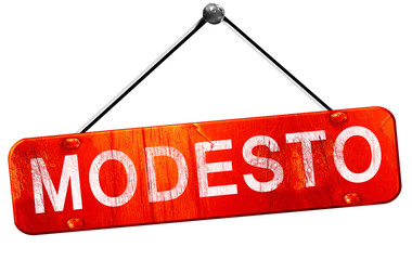 modesto, 3D rendering, a red hanging sign