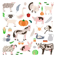 Set farm animals and vegetables icon