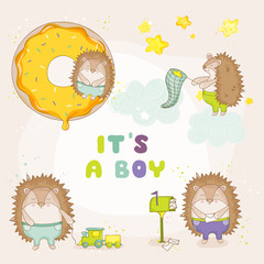 Baby Hedgehog Set - for Baby Shower or Baby Arrival Cards - in vector