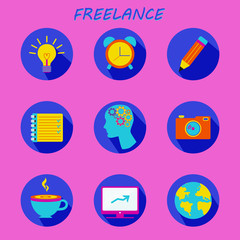 Freelance flat round icons set. Freelance icons set. Freelance icons set web.Freelance icons set new. Freelance icons set www. Freelance set.Freelance icons set - stock vector
