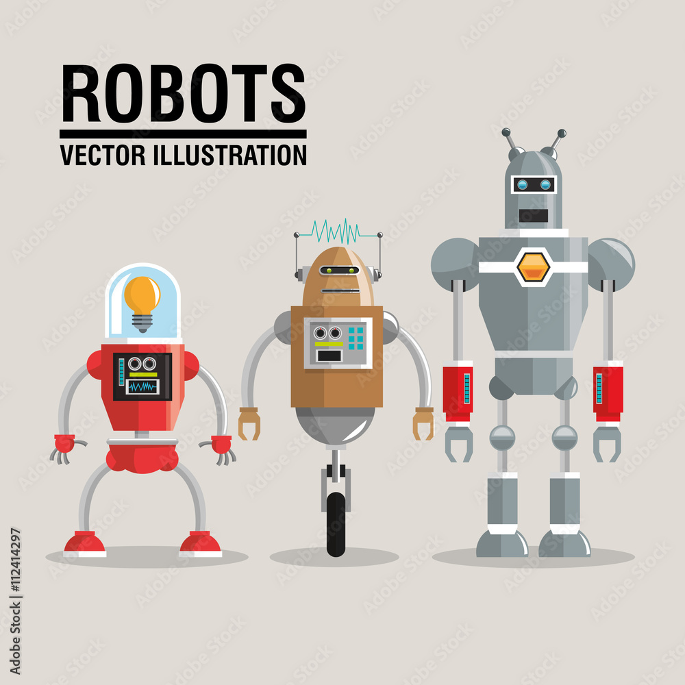 Poster robot set design. technology concept. humanoid icon