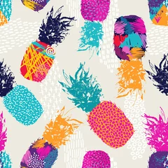 Fotobehang Ananas Kleur retro ananas naadloos patroon voor de zomer