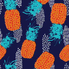 Summer seamless pattern with retro color pineapple