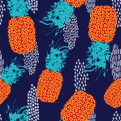 Peel and stick wall murals Pineapple Summer seamless pattern with retro color pineapple