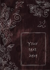 Dark ornamental postcard with flowers and birds