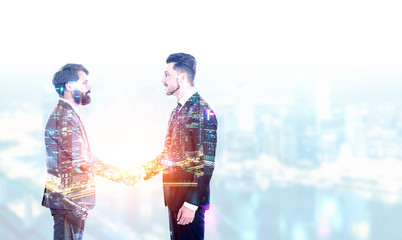 Naklejka premium Man shaking hands multiexposure
