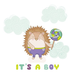 Baby Hedgehog - for Baby Shower or Baby Arrival Cards - in vectoк