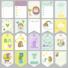 Baby Boy Tags. Baby Banners. Scrapbook Labels. Cute Cards. Vectoк