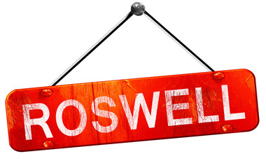 roswell, 3D rendering, a red hanging sign