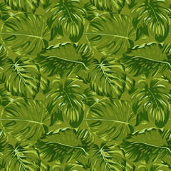 Tropical Leaves Background - Seamless Pattern - in vector