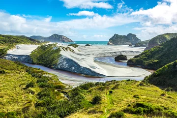 Fototapeten Wharariki creek and beach, New Zealand © A. Karnholz