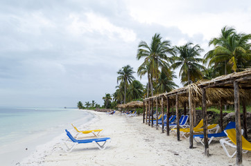 Empty beach chairs waiting for tourists in Cayo Guillermo - Ciego de Avila Province, Cuba.